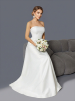 Длинное свадебное платье белого цвета с открытыми плечами — изображение 7