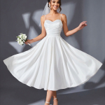 Белое платье женское миди на тонких бретелях с корсетной шнуровкой