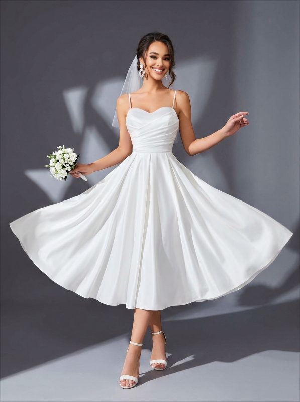 Белое платье женское миди на тонких бретелях с корсетной шнуровкой