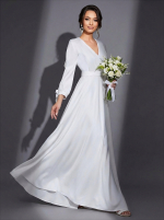 Белое свадебное платье в элегантном А-силуэте с длинными рукавами