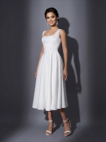 Свадебное платье длины миди с квадратным вырезом и пышной юбкой