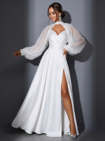 Блестящее свадебное платье с открытым верхом и болеро из сетки — изображение 4