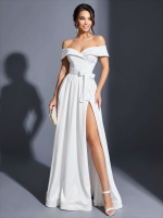 Свадебное платье женское с открытыми плечами и высоким разрезом