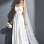 Классическое длинное свадебное платье из сатина