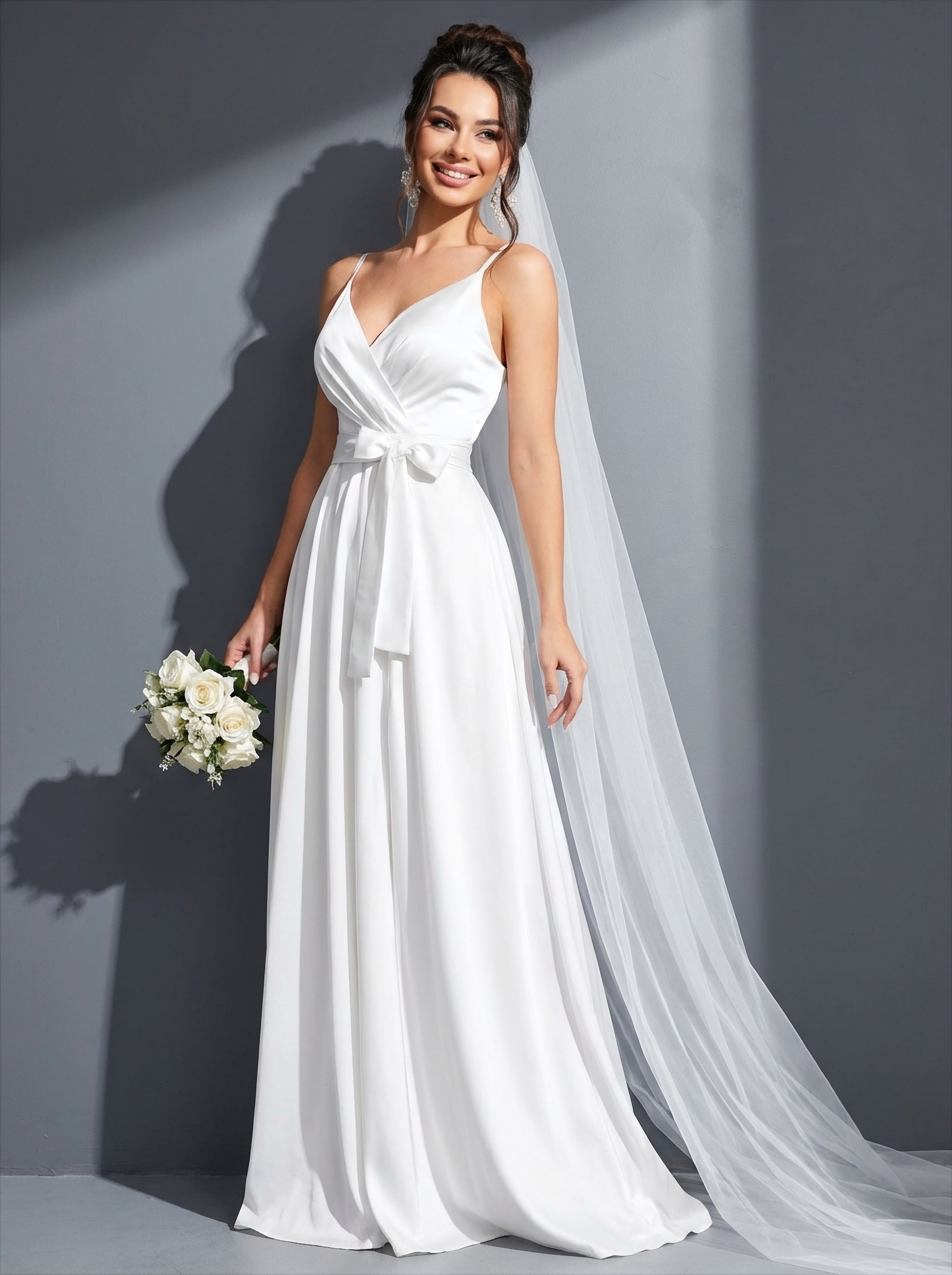 1 Классическое длинное свадебное платье из сатина — изображение 1