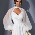 Белое свадебное болеро из шифона