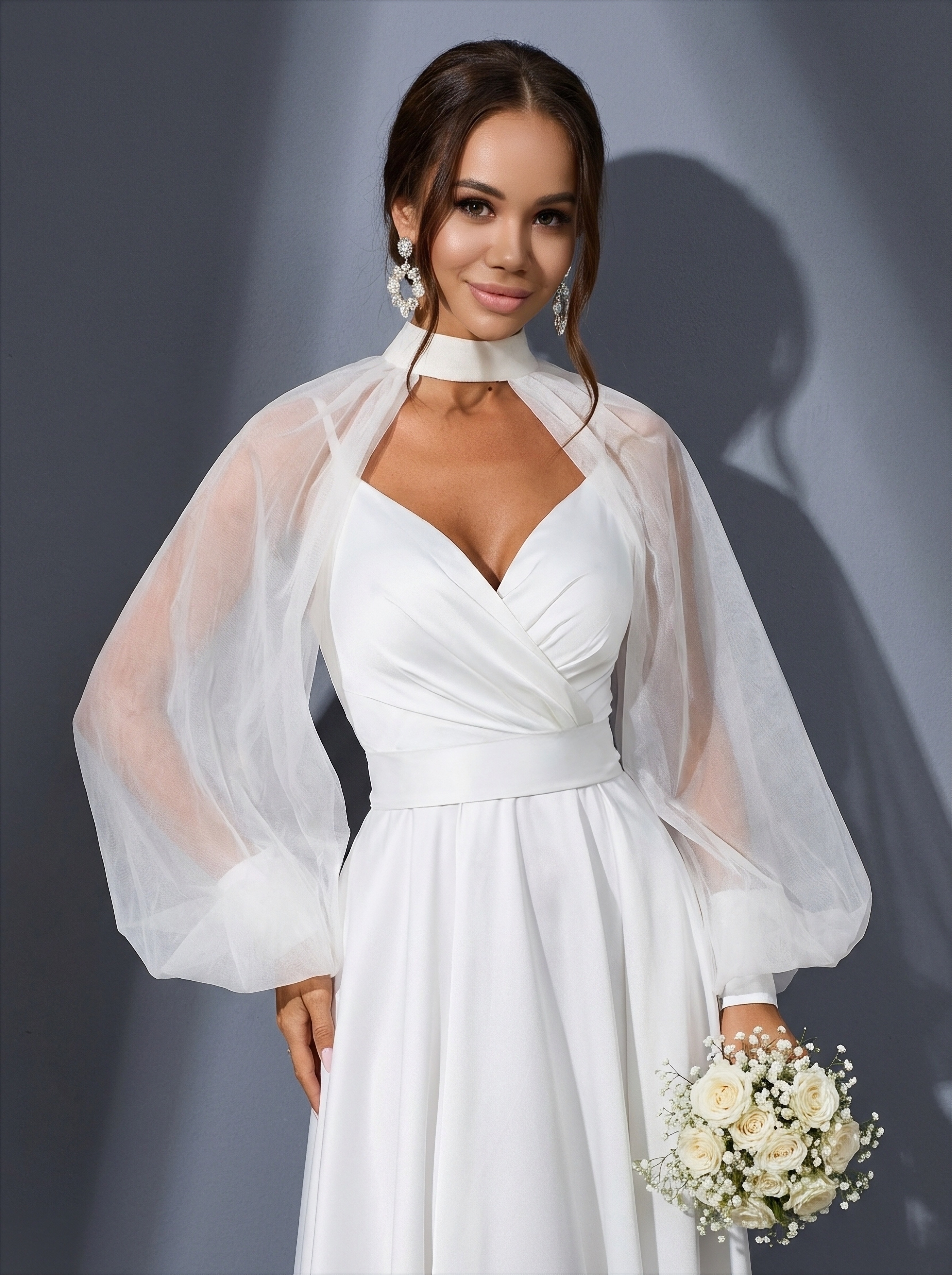 2 Белое свадебное болеро из шифона — изображение 1