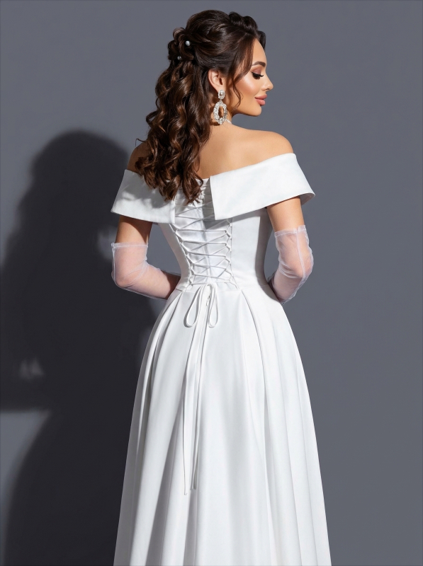 Свадебное платье женское с открытыми плечами и высоким разрезом