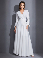 Белое свадебное платье в элегантном А-силуэте с длинными рукавами — изображение 4