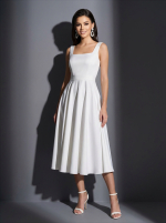 Свадебное платье длины миди с квадратным вырезом и пышной юбкой — изображение 4