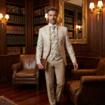 Мужской свадебный костюм бежевый