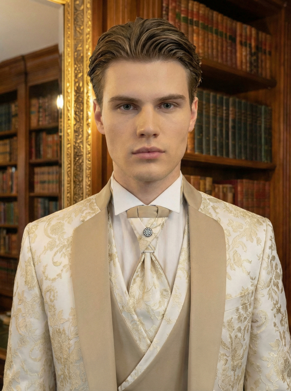 Мужской свадебный костюм бежевый