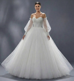 Пышное свадебное платье А-силуэта со съемными спущенными рукавами