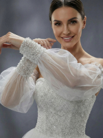 Пышное свадебное платье А-силуэта со съемными спущенными рукавами — изображение 2