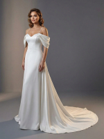 Элегантное свадебное платье в стиле минимализм, выполненное из благородного матового атласа — изображение 2