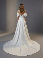 Элегантное свадебное платье в стиле минимализм, выполненное из благородного матового атласа — изображение 3