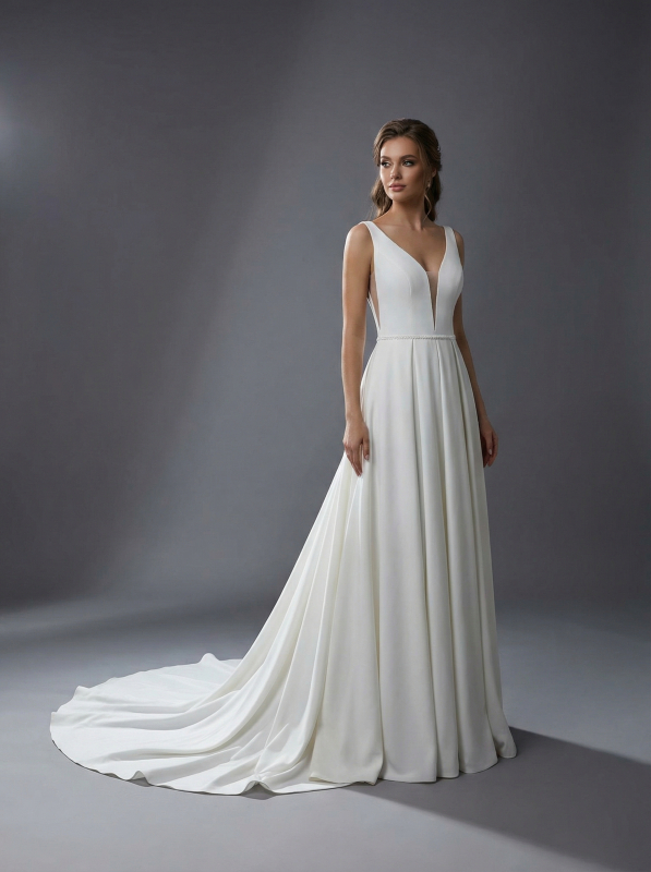 Лаконичная модель А-силуэта, выполненная из благородного матового атласа