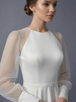 Элегантное свадебное платье А-силуэта с длинными воздушными рукавами на высоких манжетах — изображение 3