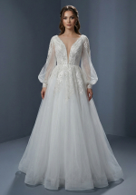 Роскошное свадебное платье А-силуэта с пышными рукавами-фонариками