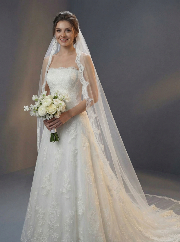 Свадебное платье А-силуэта с открытым корсетным верхом без бретелей и прямым вырезом