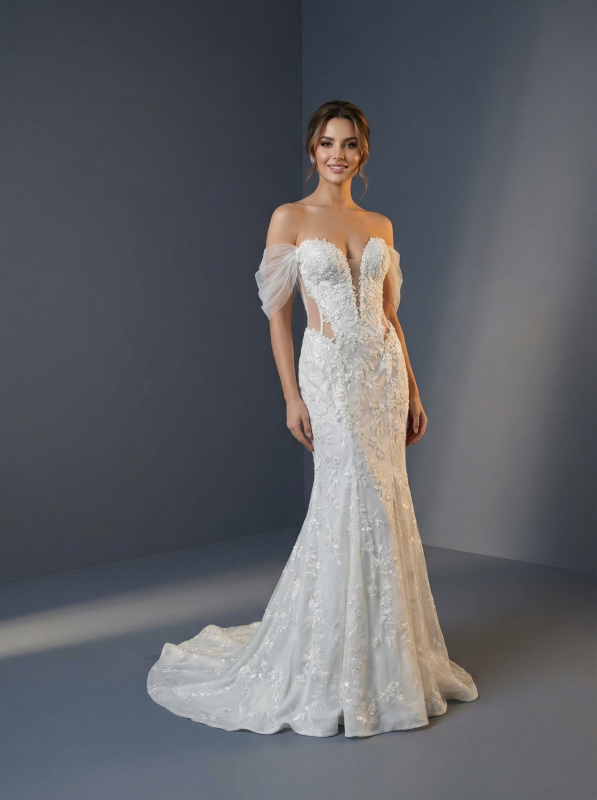Изысканное свадебное платье силуэта «рыбка», которое сочетает в себе чувственность и романтизм