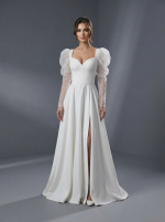 Классический А-силуэт с акцентированной талией, плавно расширяющейся юбкой и пышными рукавами-буфами (или «фонариками») — изображение 2