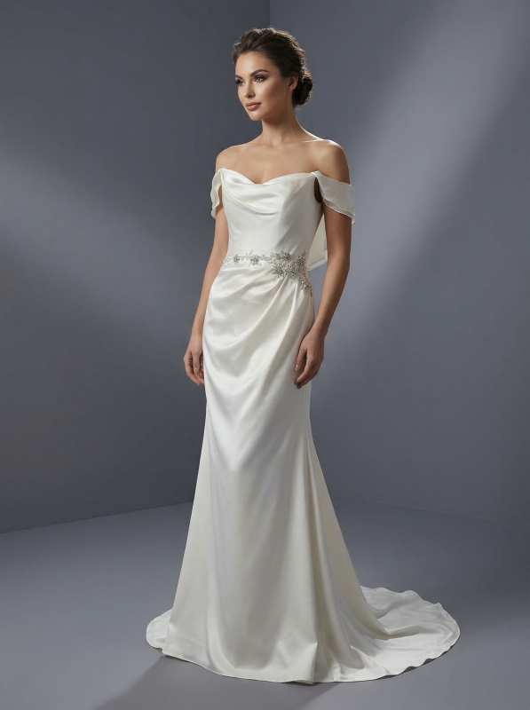 Элегантное свадебное платье в стиле минимализм, которое сочетает в себе классические линии и утонченную женственность