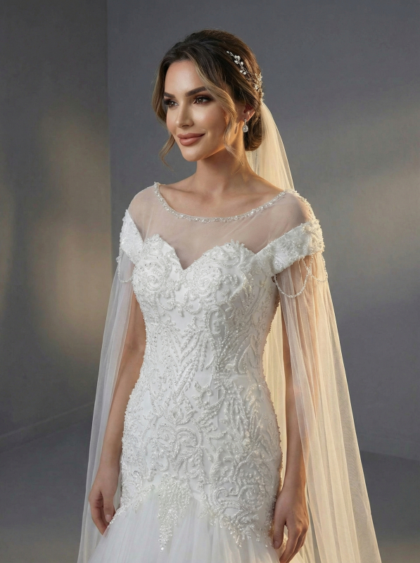 Элегантное свадебное платье силуэта «русалка»