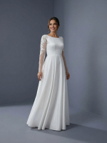 Элегантное свадебное платье в стиле минимализма с классическим А-силуэтом