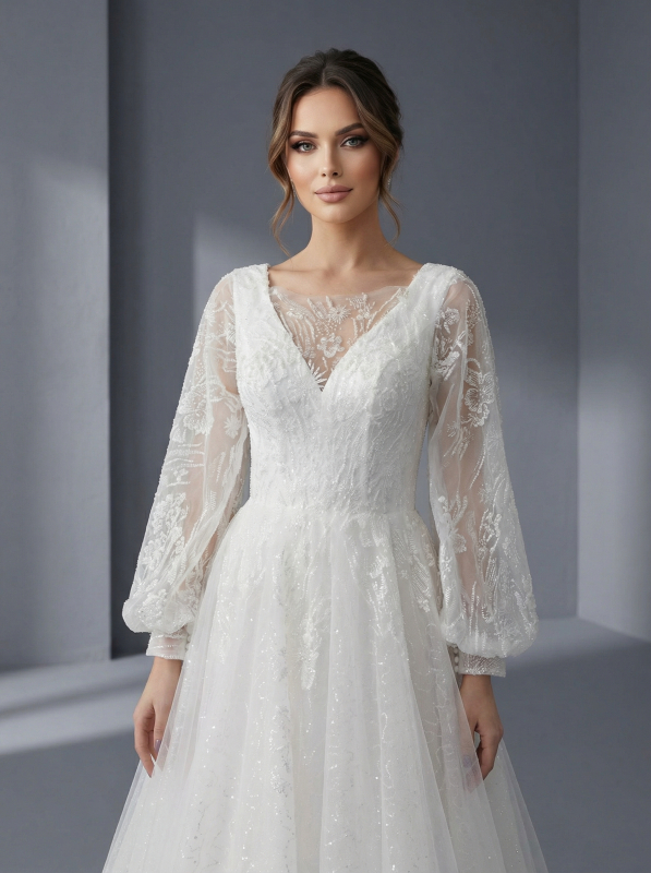 Элегантное свадебное платье А-силуэта в классическом стиле