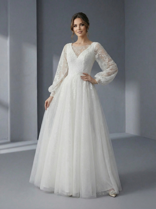 Элегантное свадебное платье А-силуэта в классическом стиле